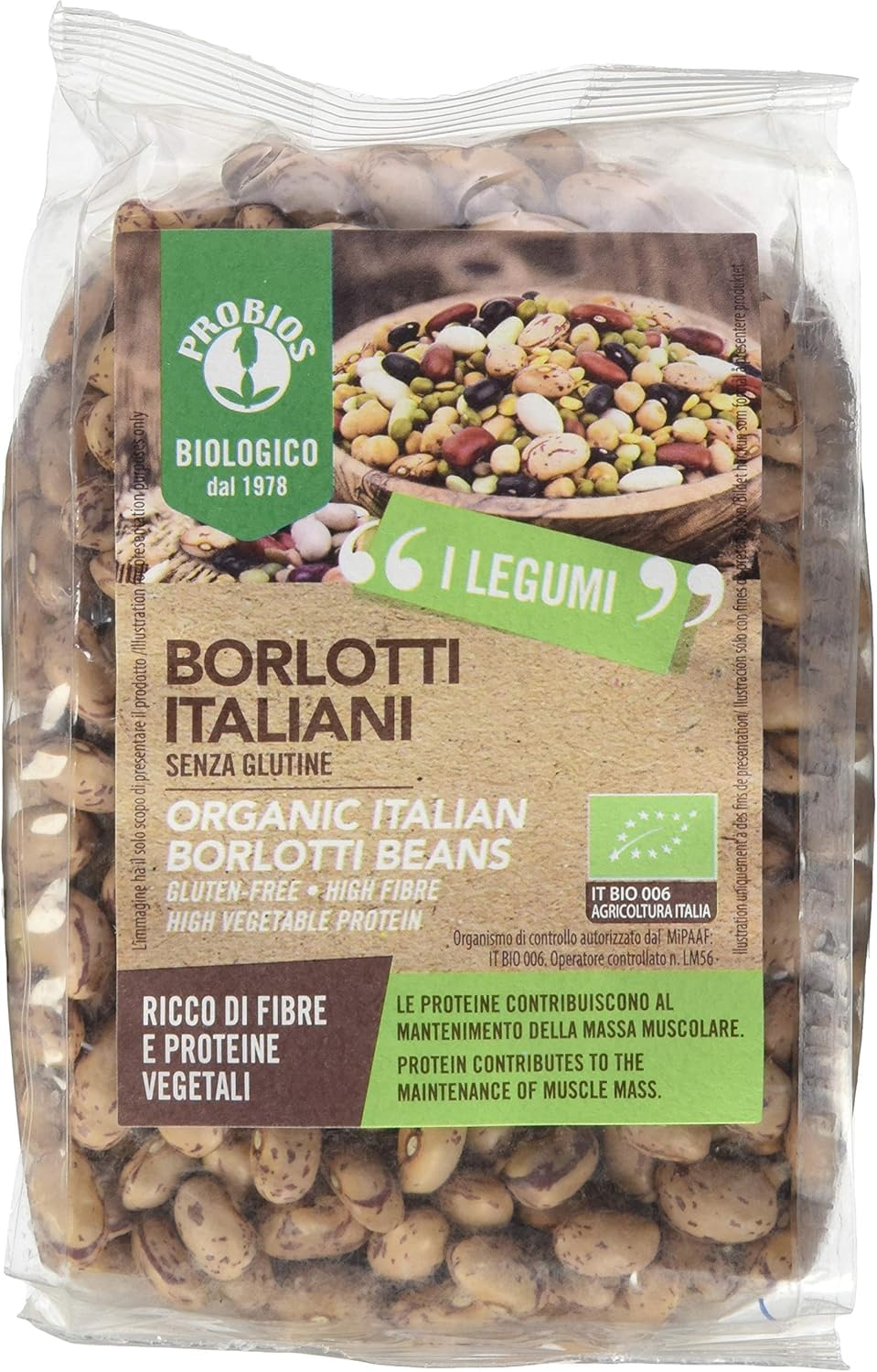 Probios Fagioli Borlotti biologici - Ricchi di proteine ​​vegetali e fibre alimentari - Senza glutine, coltivati ​​in Italia - Confezione da 6 x 400 g