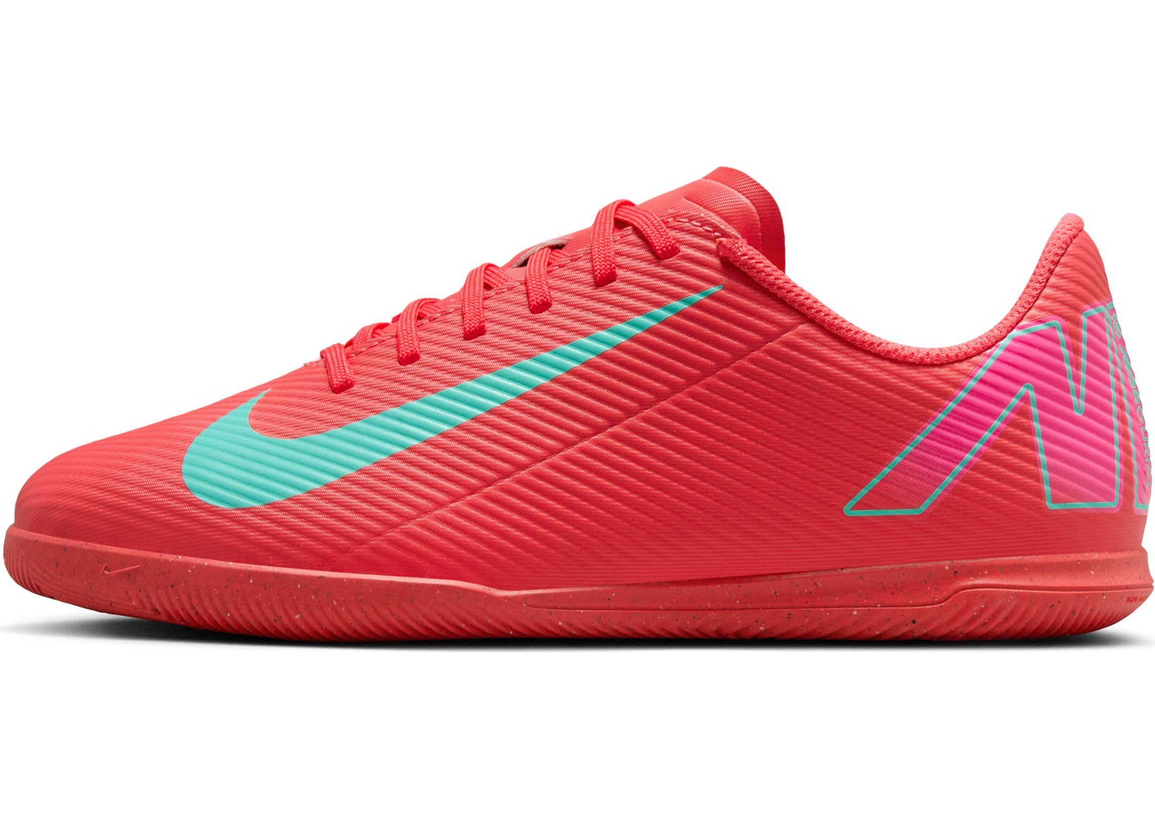 Nike Jr. Mercurial Vapor 16 Club Little/Big Kids' IC Low-Top Soccer Shoes (FQ8289-800, Ember Glow/Aurora Green) Size 4.5