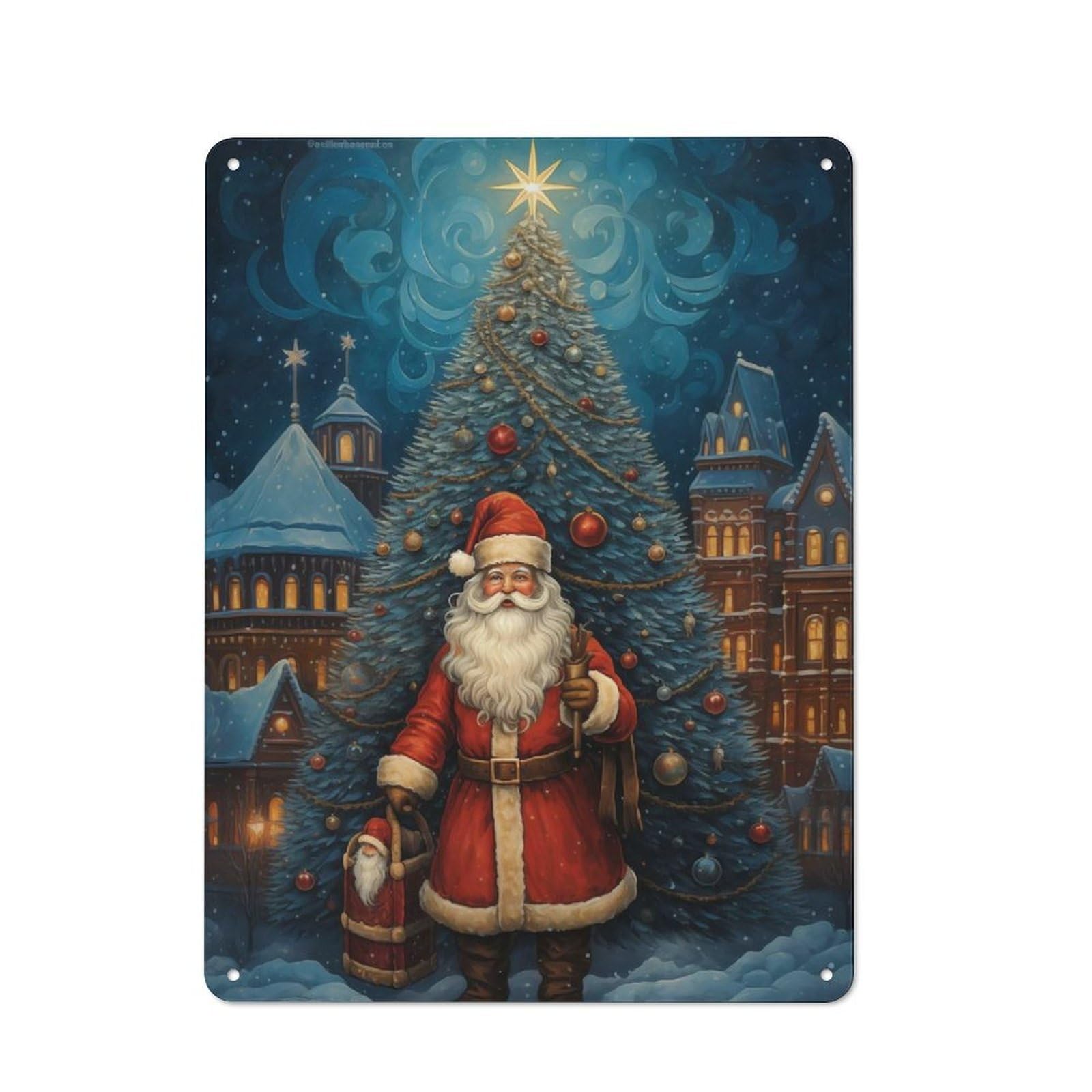 Junmoney Happy Xmas Santa Claus Metal Plaque 40X30cm With For Garage Wall, Vintage Decor, Autumn Home Decor For Collectors Of Metal Signs