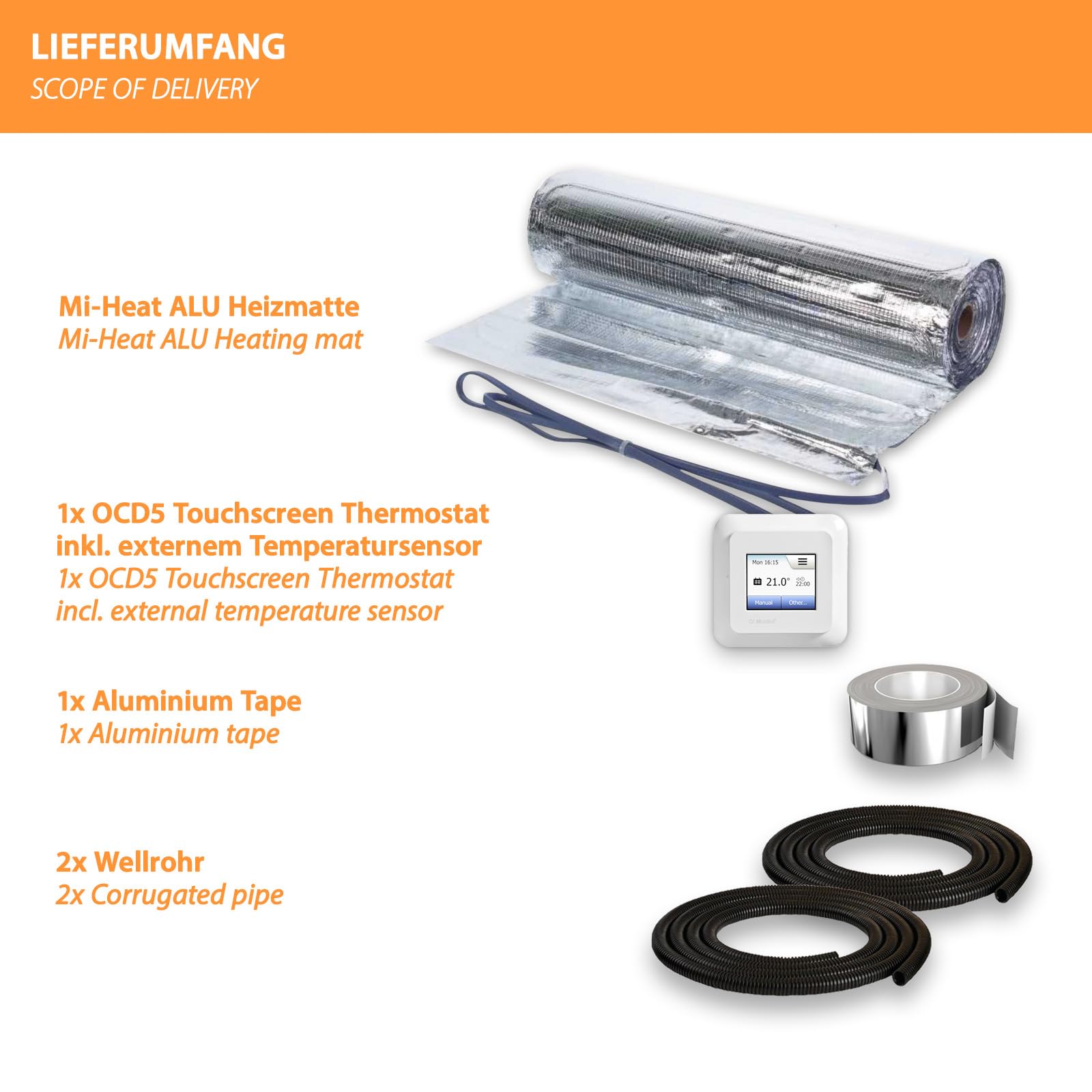 Chauffage électrique 7 m² pour caravane, camping-car + thermostat OCD5 Kit complet