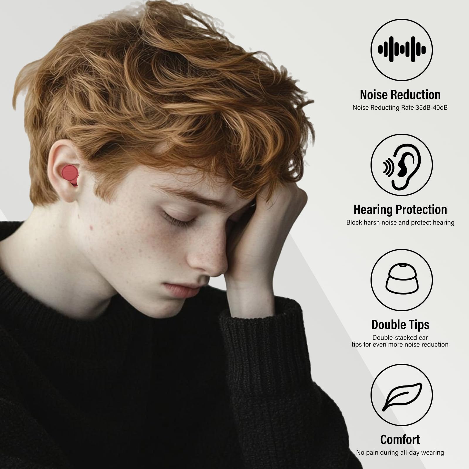 Tapones oidos ruido dormir, tapones oidos cancelacion de ruido Reutilizables con 7 pares de almohadillas de silicona, tapones para dormir para estudiar, concentrarse, viajar y asistir a conciertos