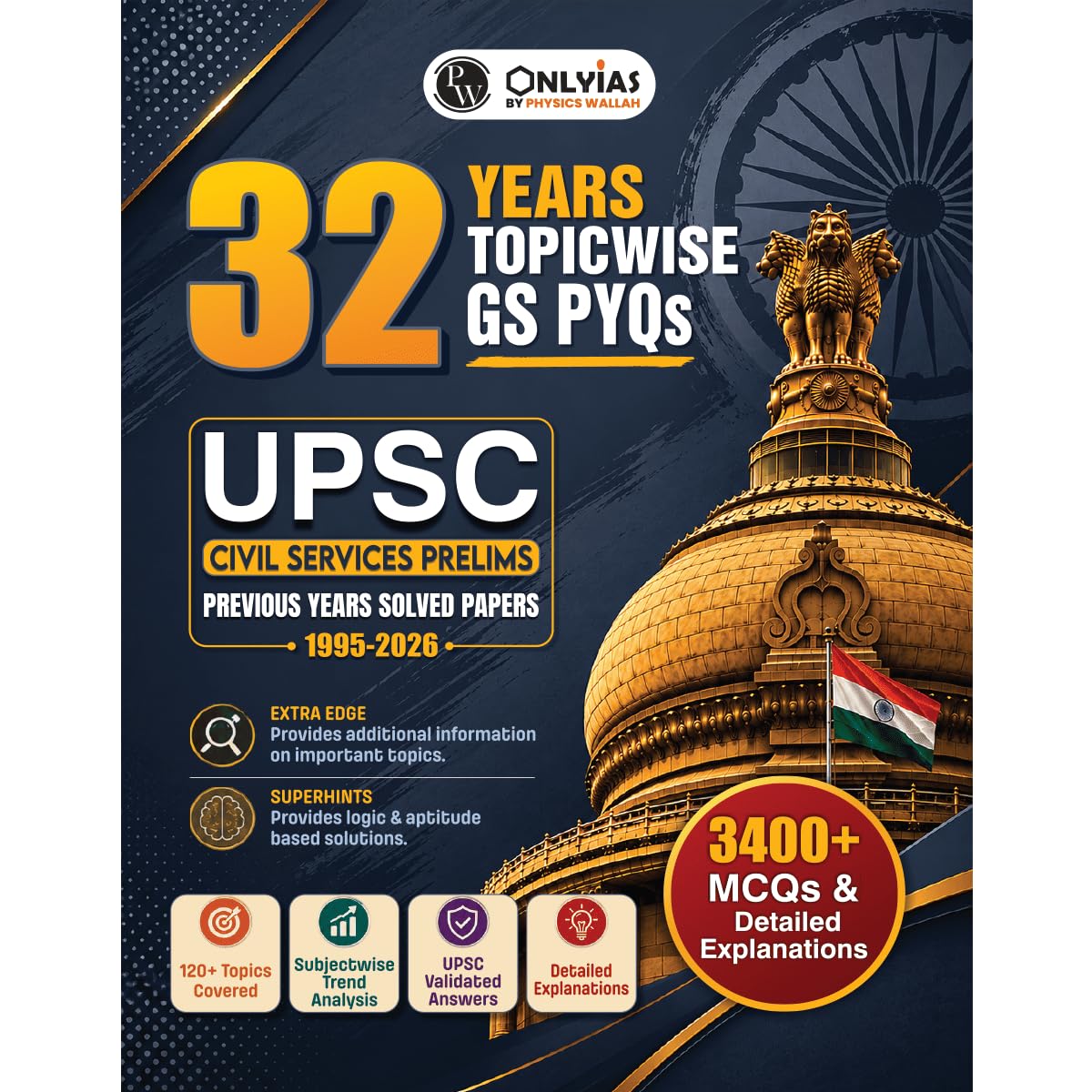 PWOnlyIAS UPSC Prelims PYQ Book | 32 Years (1995–2026) Topicwise General Studies Paper 1 | 3400+ MCQs with Detailed Explanations | Civil Services IAS Book | UPSC Books 2026