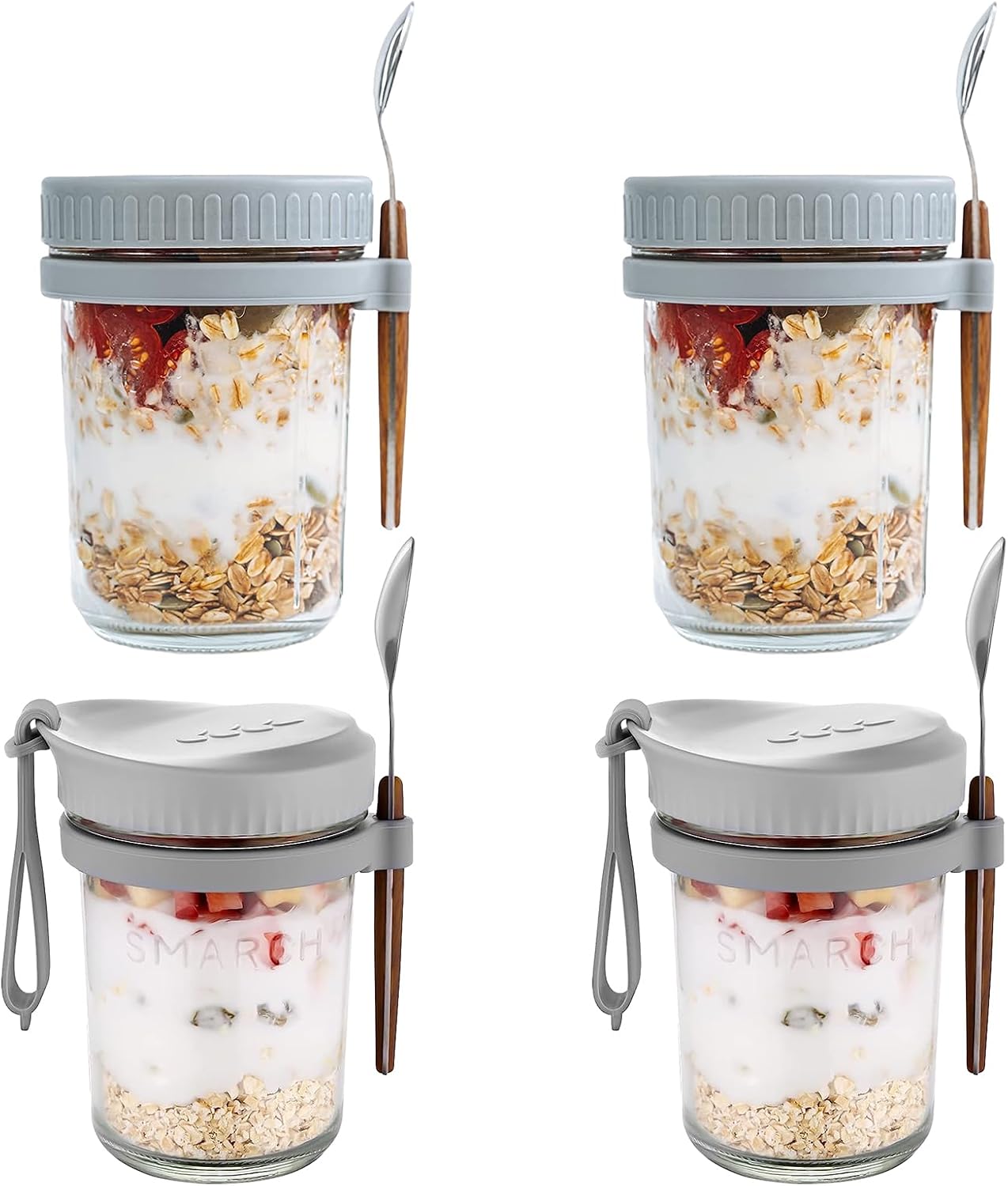 SMARCH 2 Pack Overnight Oats Jars + 2 Pack Newest Overnight