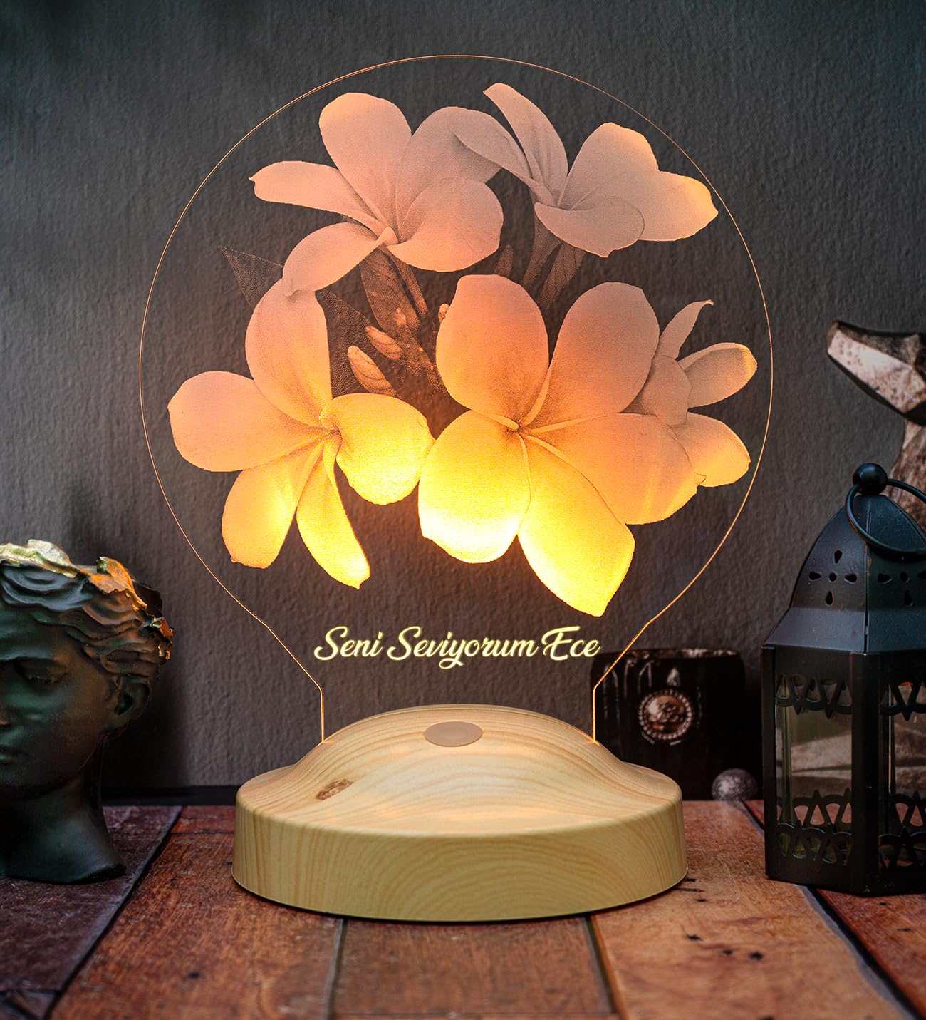 Sevgiliye Hediye, Plumeria Çiçeği Sevgiliye Doğum Günü Hediyesi İsimli Led Lamba