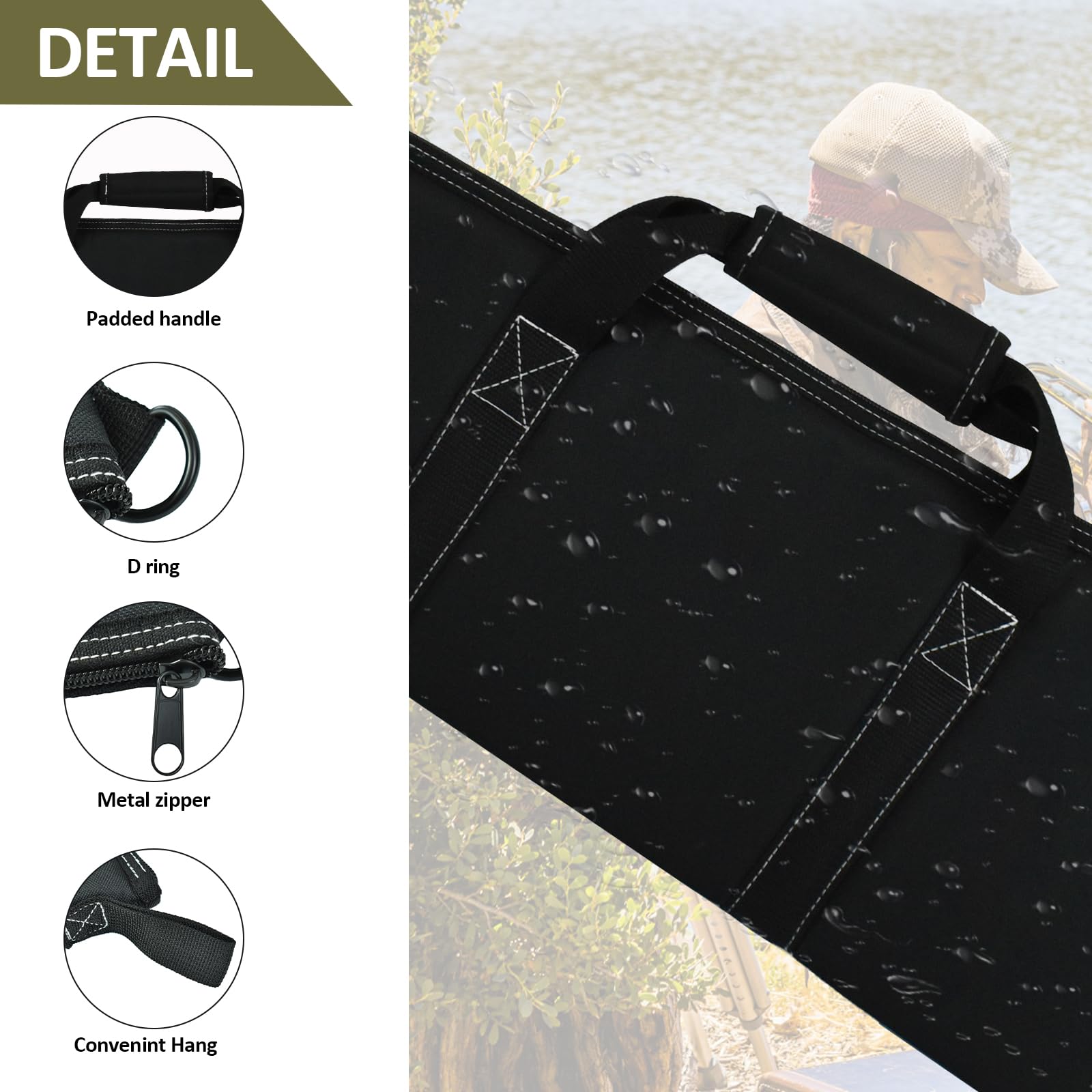 Gepolsterte Aufbewahrungstasche, 132 cm, Wasserabweisende Nylon-Hülle mit abschließbarem Reißverschluss für Outdoor-Ausrüstung