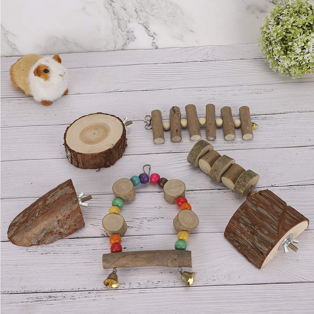 Holzspielzeug-Set für kleine Haustiere, Sicherheitsschaukel, Beißschnur, Sprungplattform, langlebig, umweltfreundlich, Spaß beim Spielen für Hamsterkäfig-Zubehör, Naturholz,
