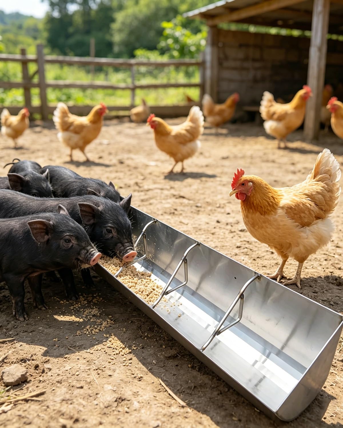 Schweinetrog Futtertrog für Nutztiere Wie Schweine, Hühner und Schafe, Futternapf für Ferkel/Geflügel (ohne Abfall), Freistehender Futtertrog(3 Pack,59 inch Long with 8 bit)