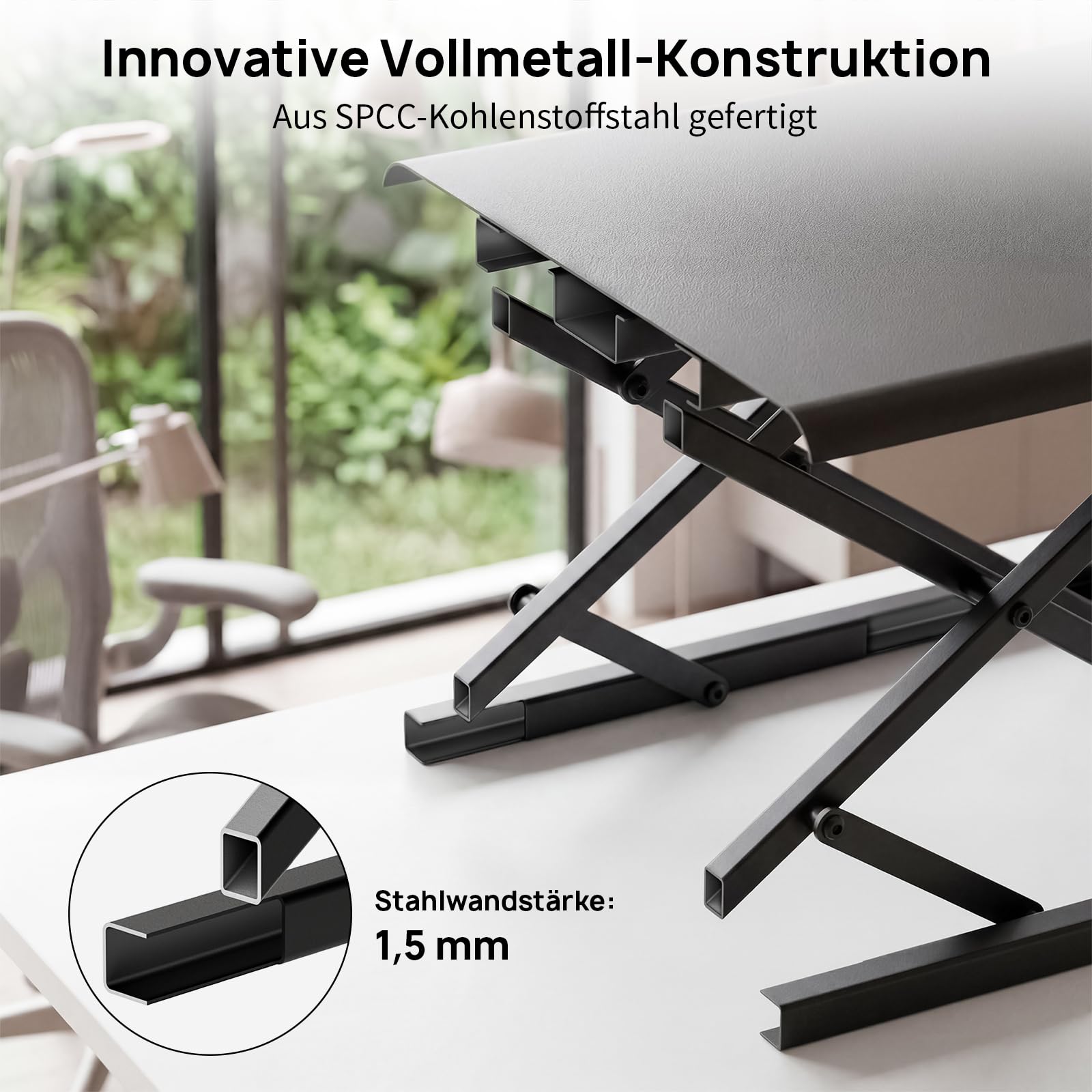 Höhenverstellbarer Schreibtisch-Konverter, Ultraflacher Sitz-Steh-Arbeitsplatz, Leicht Verstellbarer Laptop-Riser, Verschleißfeste Metalltischplatte– Schwarz