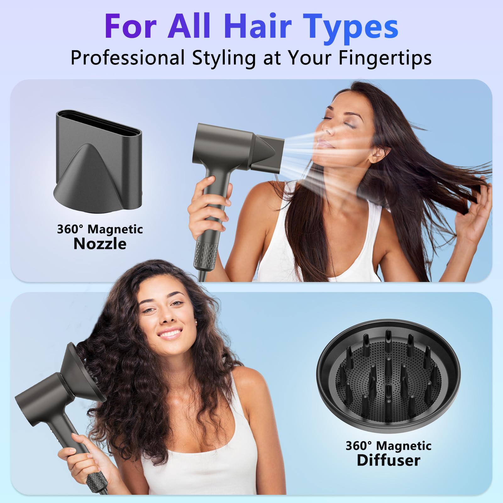 TQQ Seche Cheveux Professionnel, 200 Millions ionique Négatifs, Moteur Haute Vitesse 110000 TR/Min, 57dB Faible Bruit Sèche Cheveux Pour Maison et Voyages