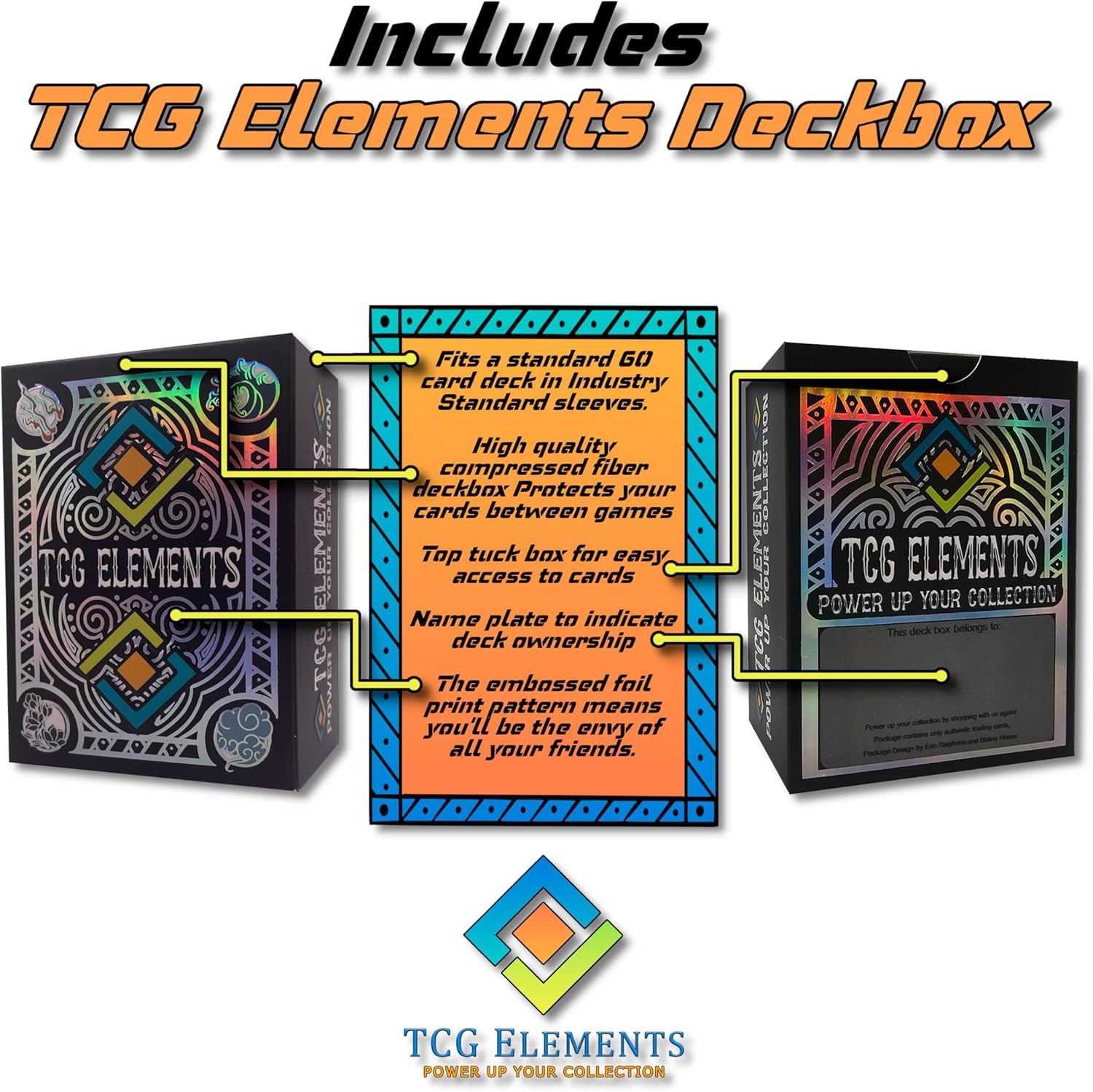 TCG Elements - Poke TCG Bundle, 100 Cards with 2 Legendary Cards, Vstar, Vmax, V, GX, EX, Radiant or Full Art Cards, 10 Foils, 90 Common/Uncommon Cards Deck Box