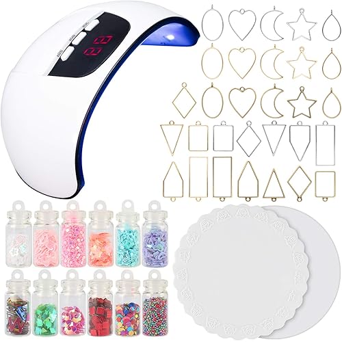 UV Resin Jewelry Making Supplies Set 54W UV Lamp Dryer, Bezel Charms, Glitter Jars, Silicone Mats 45-kit