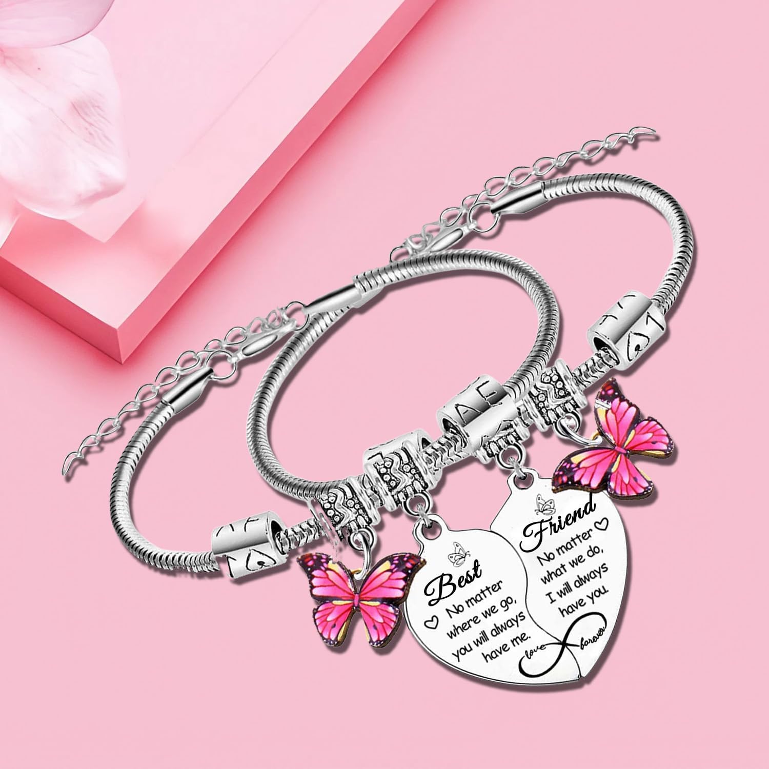 2PCS Friend Bracelet for Women Friendship Gifts Butterfly Charm Heart Matching Bracelet for Friend Christmas Birthday Gifts for Besties - Image 5