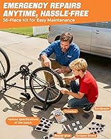 Vista 6 de Kit de reparación de neumáticos de bicicleta de 36 piezas, kit de parche de neumáticos de bicicleta premium, kit de reparación de neumáticos