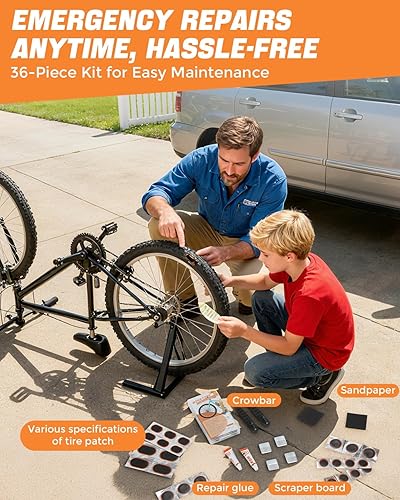 Miniatura 6 de Kit de reparación de neumáticos de bicicleta de 36 piezas, kit de parche de neumáticos de bicicleta premium, kit de reparación de neumáticos de
