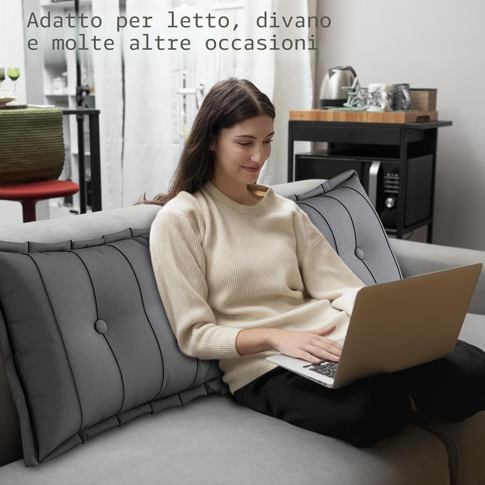 Grande cuscino per testiera letto, cuscino da lettura per sedersi a letto, schienale cuscino per supporto e posizione comoda a letto, divano, con fodera rimovibile
