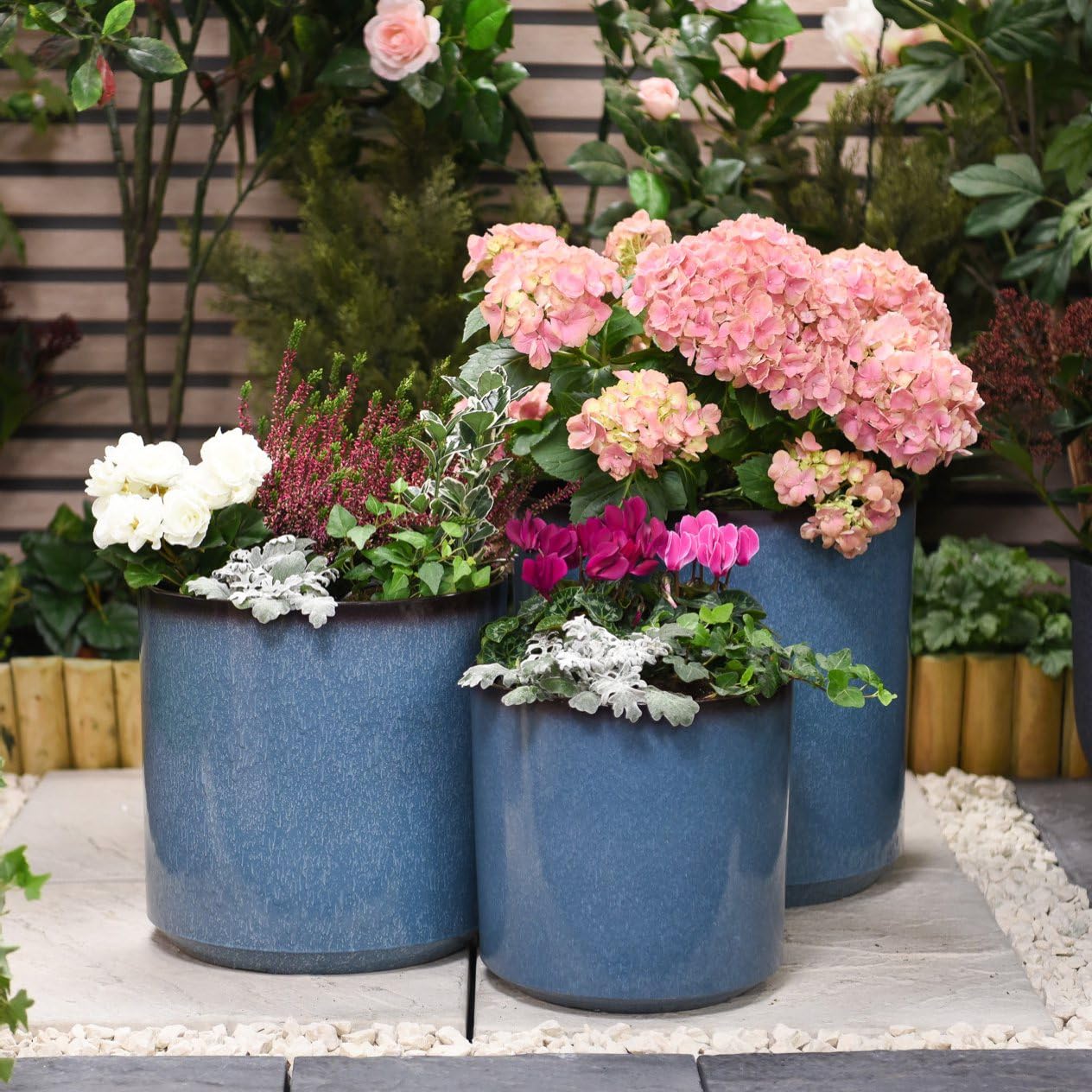 Garden Gear Set Of 3 Glazed Effect Cylinder Planter Garden Patio Outdoor Plastic (3 Sizes) from B&Q