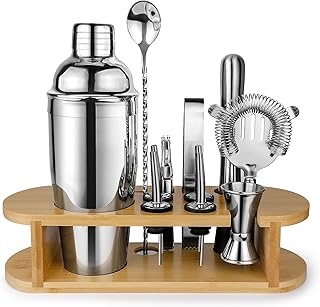 Kit de Cocteleira de Barman com Suporte, Conjunto de Misturador de Bebidas em Aço Inoxidável com Todos os Acessórios Essenciais, Conjunto Profissional de Ferramentas de Bar Kit de Barman Oharsea