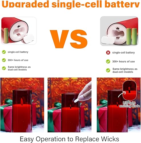 Miniatura 8 de Velas parpadeantes sin llama que funcionan con pilas con control remoto y temporizador de 2468 horas, velas LED de pilar de plexiglás paquete de 9