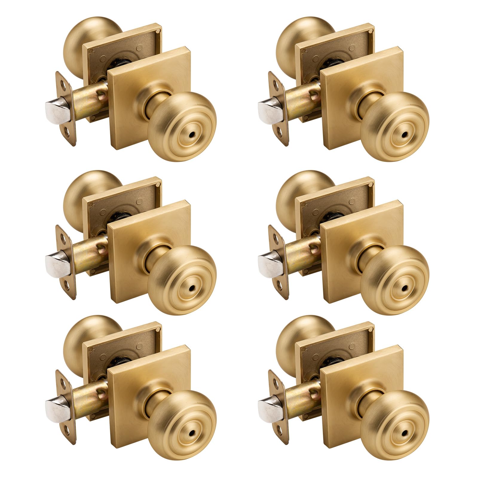 Vintage Brushed Gold Door Knobs - 6 Pack -1 Vintage Brushed Gold Door Knobs - 6 Pack -1