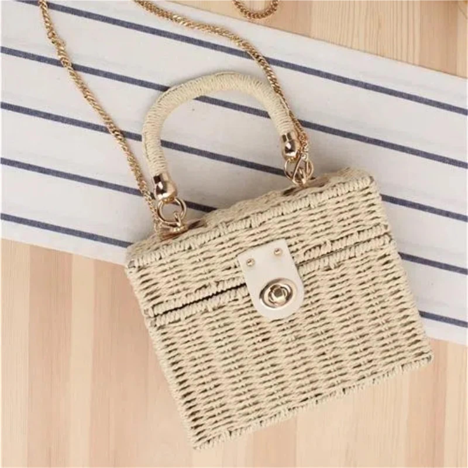 Bolso Bandolera de Doble Uso, Informal, Tejido, de Paja, for Playa(Beige)