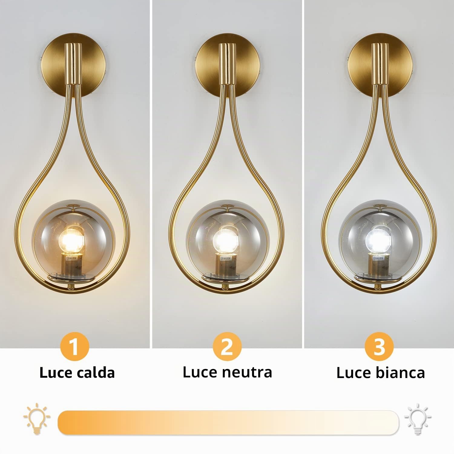 KCO Illuminazione Moderna Parete A Goccia Applique Vintage Oro Applique Da Parete Globo di Vetro Applique Da Parete In Ottone Applique Bagno Vanity Lampade Vetro Fumo Illuminazione Della Parete