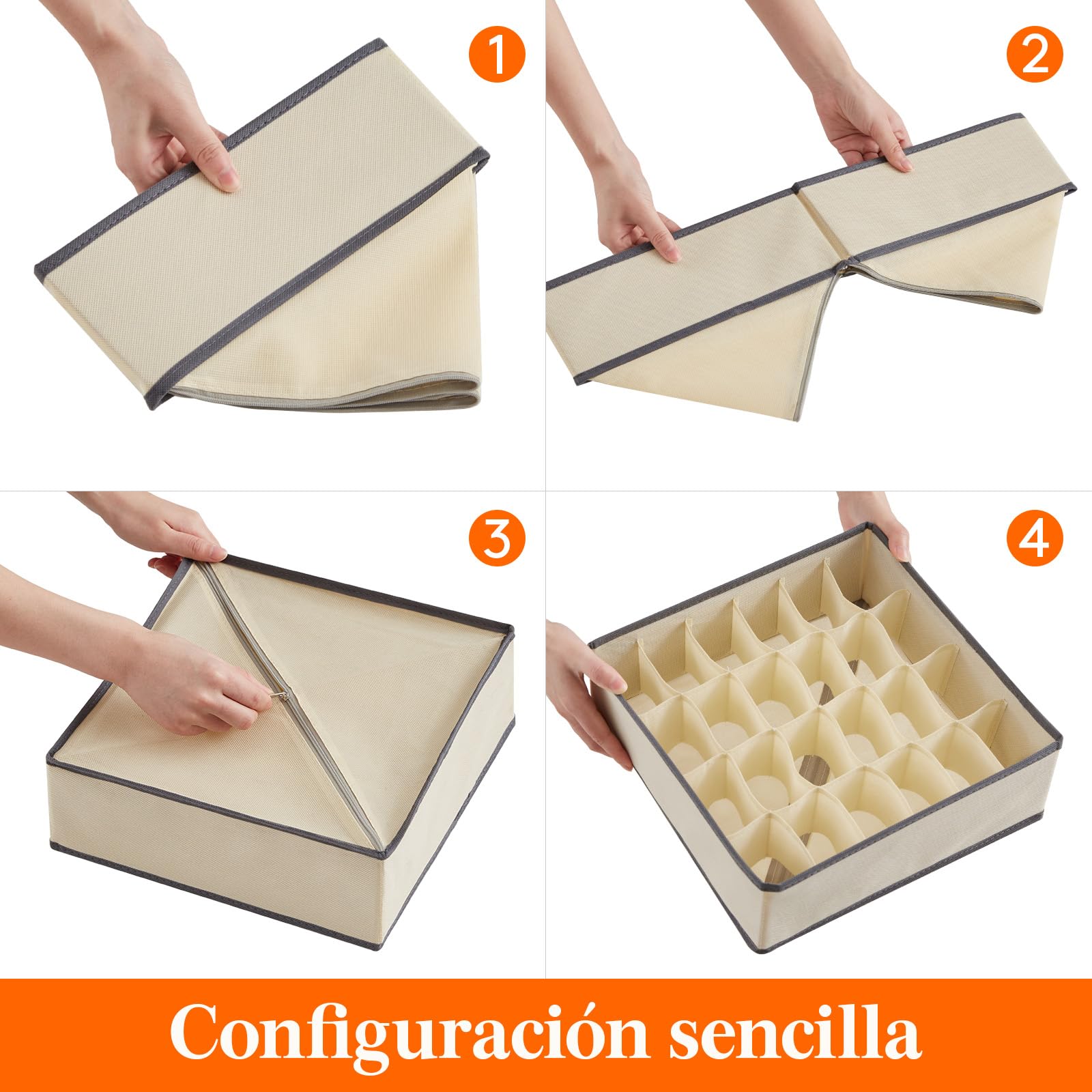 Lifewit Set de 6 Organizador de Cajones y Separador, Cajas de Almacenaje Plegables de Tela para Armario, Khaki