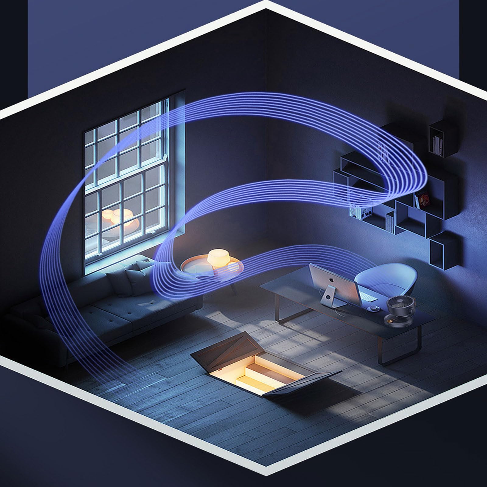 Ventilatore da Tavolo,Circolatore d'aria,Ventilatore USB,3 Velocità Regolabili,Funzione Oscillazione e Inclinazione,Ventilatore Silenzioso Notte con Luce Notturna,Per camera da letto,casa