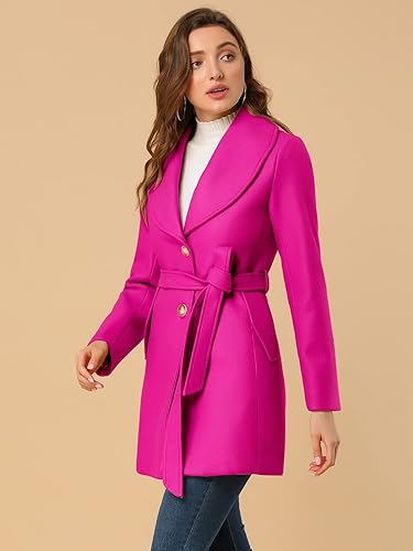 Vista 4 de Allegra K Chaquetón para Mujer 2025 Invierno Cuello Chal Cruzado con Cinturón Anudado Sencillo Abrigos Largos