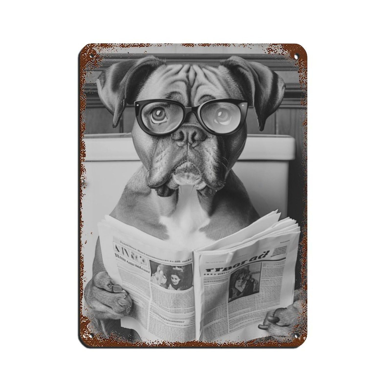 Boxer Reading Newspaper Wall Decor on The Toilet Retro Poster Metal Tin Sign Chic Art Retro Iron Painting Bar People Cave Cafe Family Garage Poster Wall Decoration 12x16inch(30x40cm)