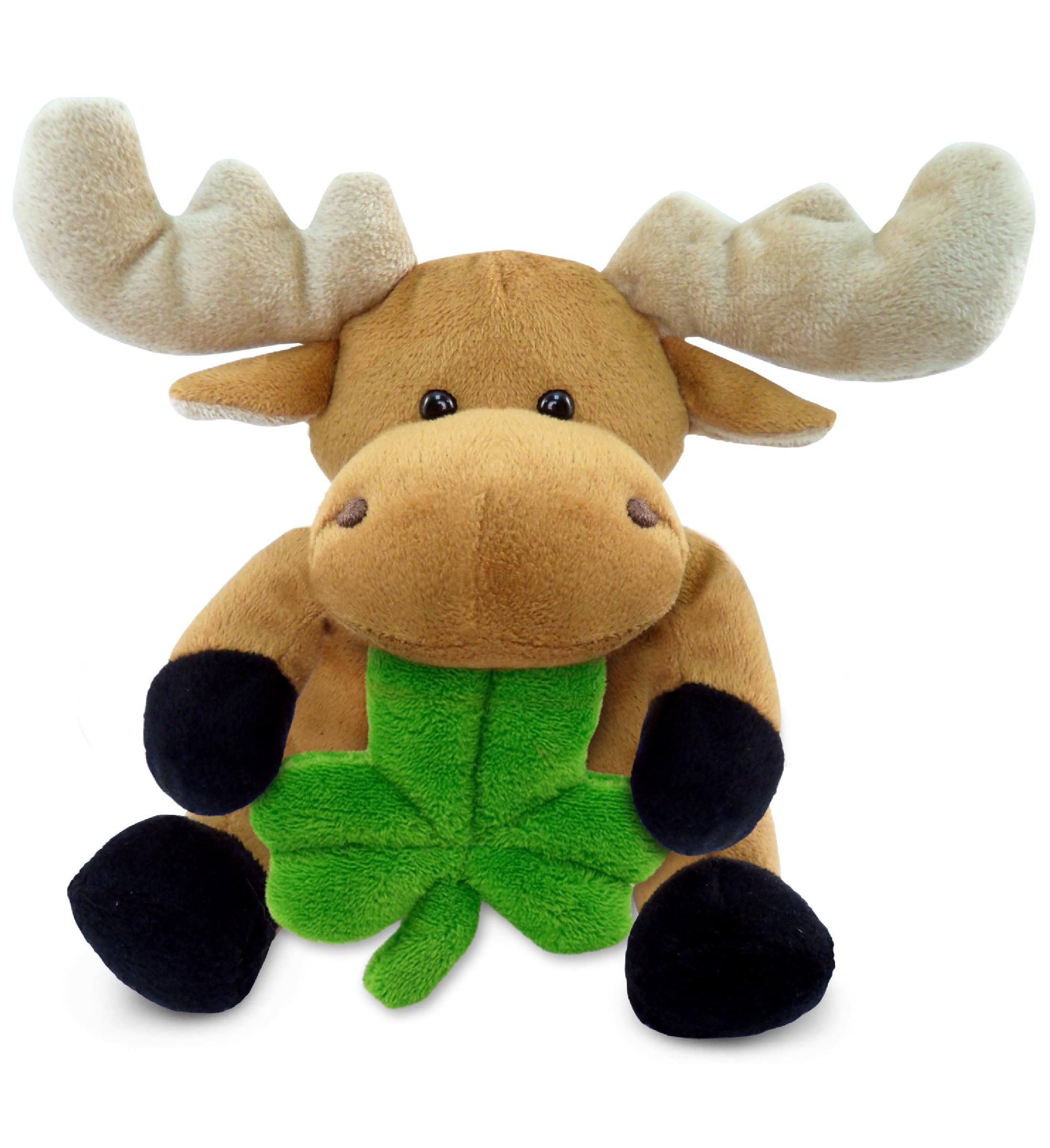 DolliBu Sitting Moose Stuffed Animal with Green Plush Shamrock - Cute Green Shamrock Plush St Patricks Day Stuffed Animal Moose, Good Luck St Patricks Day Toys for Kids, Baby - 6 Inches