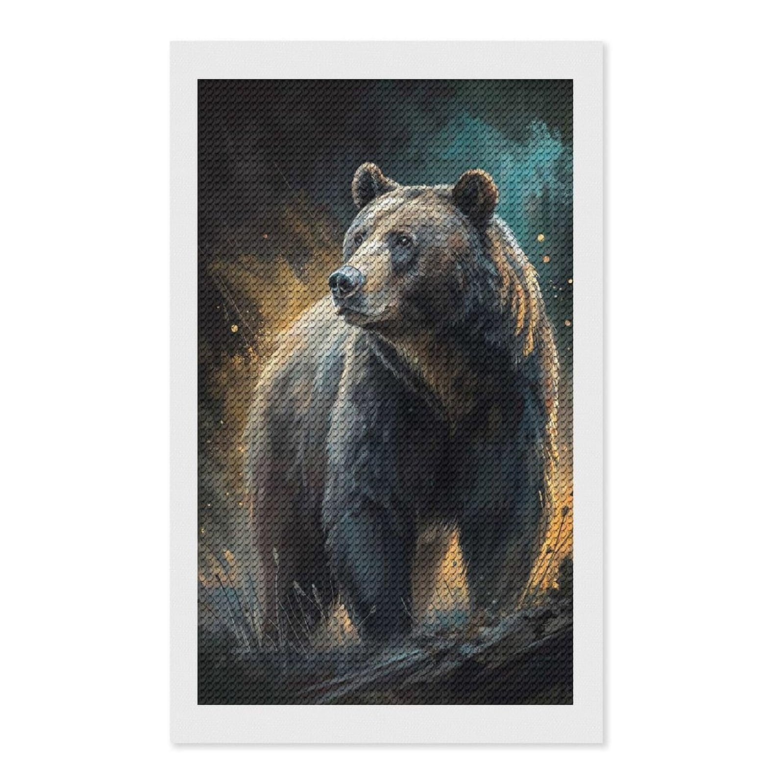 Junmoney Grizzly Bear in A Moody Forest Diamond Art Kit 12"x20", Gift Idea, for Family Craft Time, Mindful Craft Activity, Boho Decor, Relaxing DIY Hobby