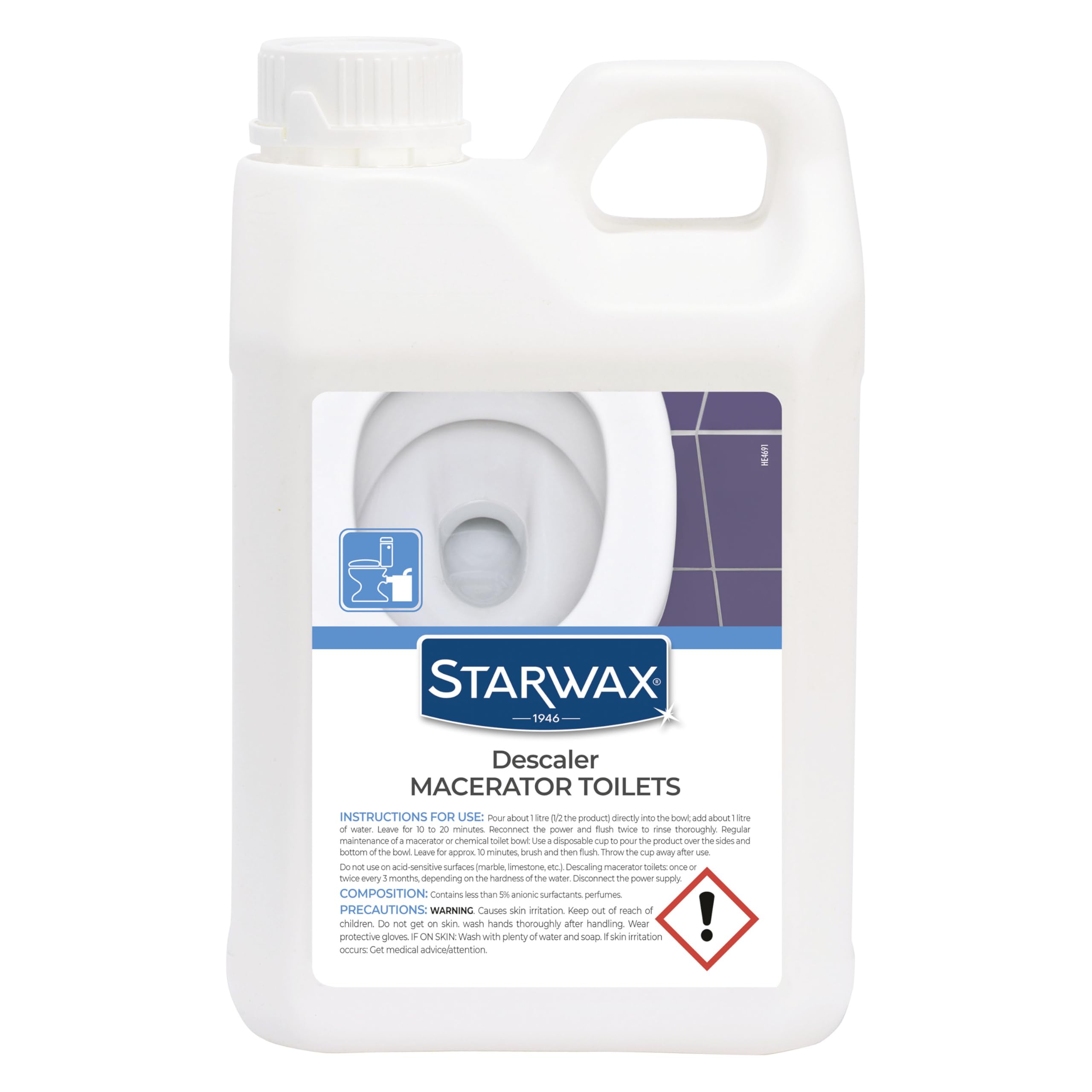STARWAX - Descaler for Macerator Toilets - Descales Without Harming the System - Suitable for Septic Tanks and Chemical wc - 2L