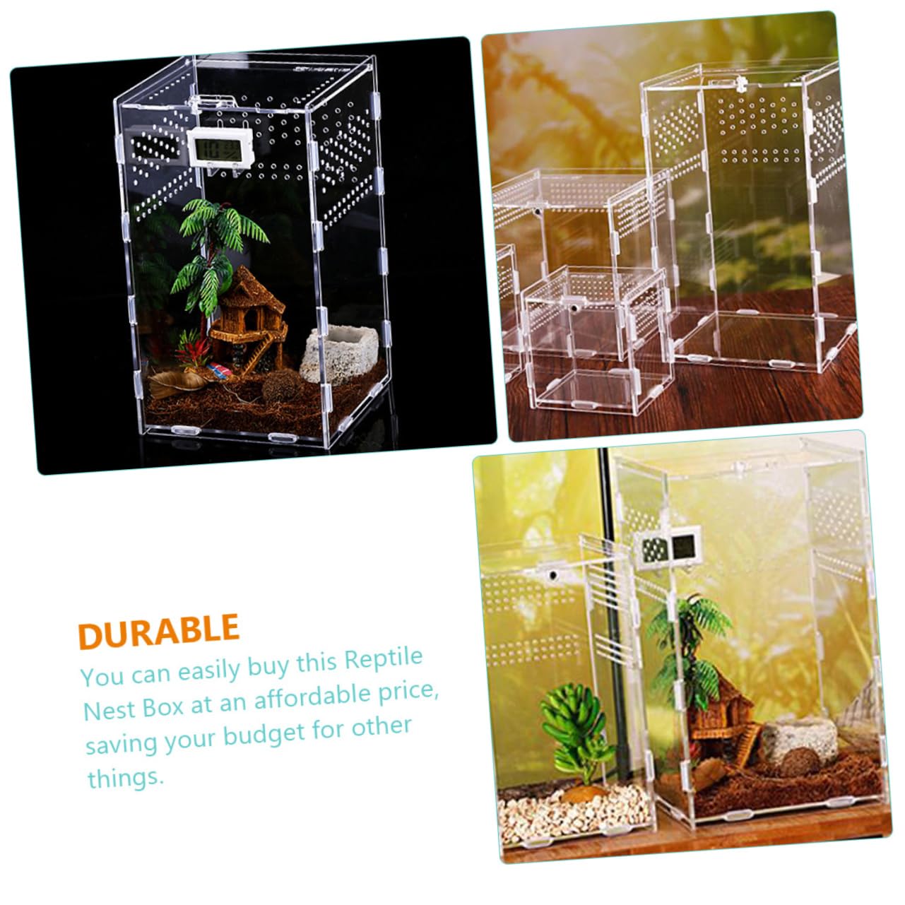 ORFOFE Terrarium für Reptilien mit Durchsichtigen Futterboxen aus Acryl 360° Hohe Transparenz als Reptilien Terrarium Dekoration für Konstante Luftzirkulation