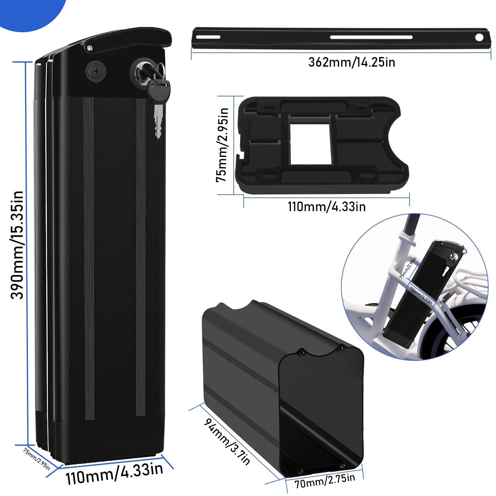 Yasco 36V/ 48V Battery Holder Cells Case Box for Ebike Lithium Battery 18650 Large Shell Case Holder (Black 52V)