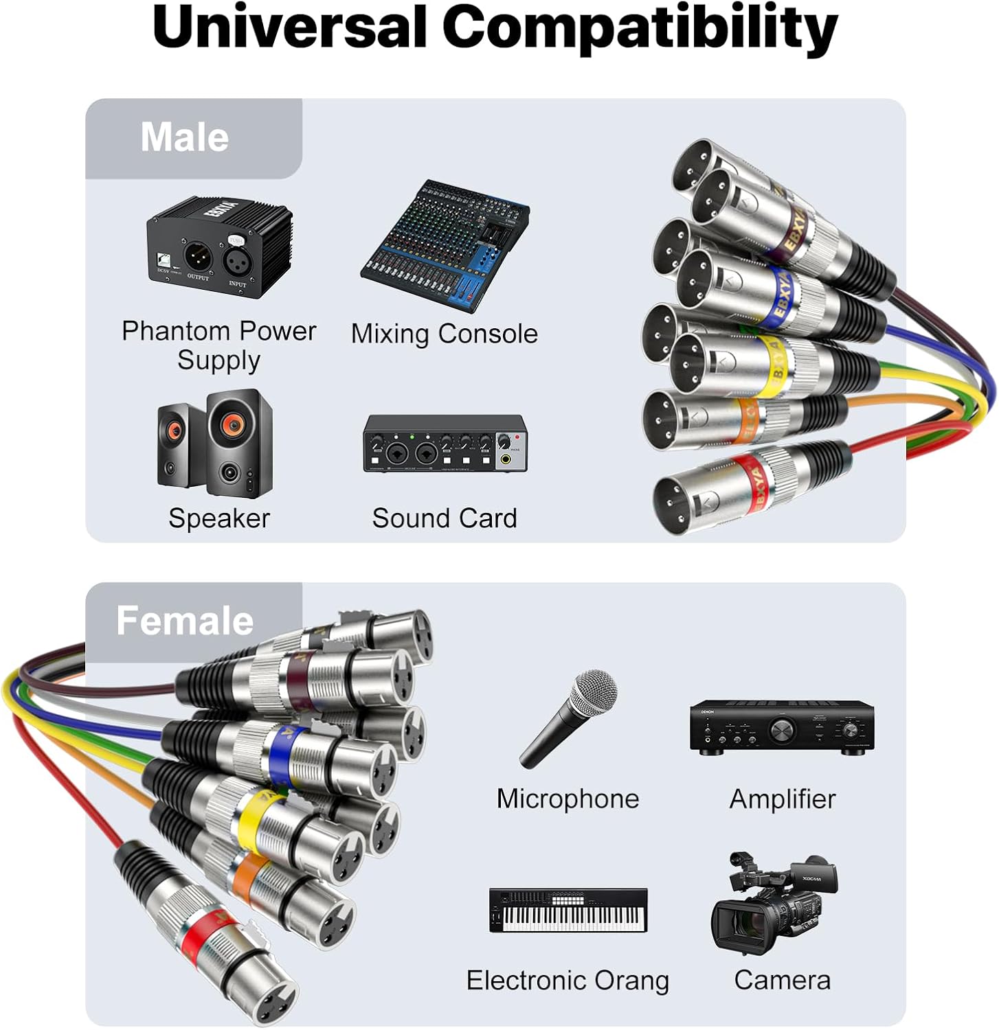 EBXYA 10ft 8 Channel XLR Snake Cables - 8 Colored XLR Male to Female Snake Cable for Live, Recording, Studios