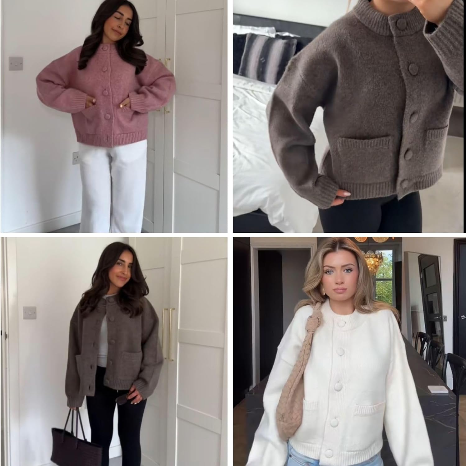 Xunger Women’s Chunky Cropped Knit Cardigan Sweater Long Sleeve Button Down Crewneck Fall Sweater Coat with Pockets - Image 4