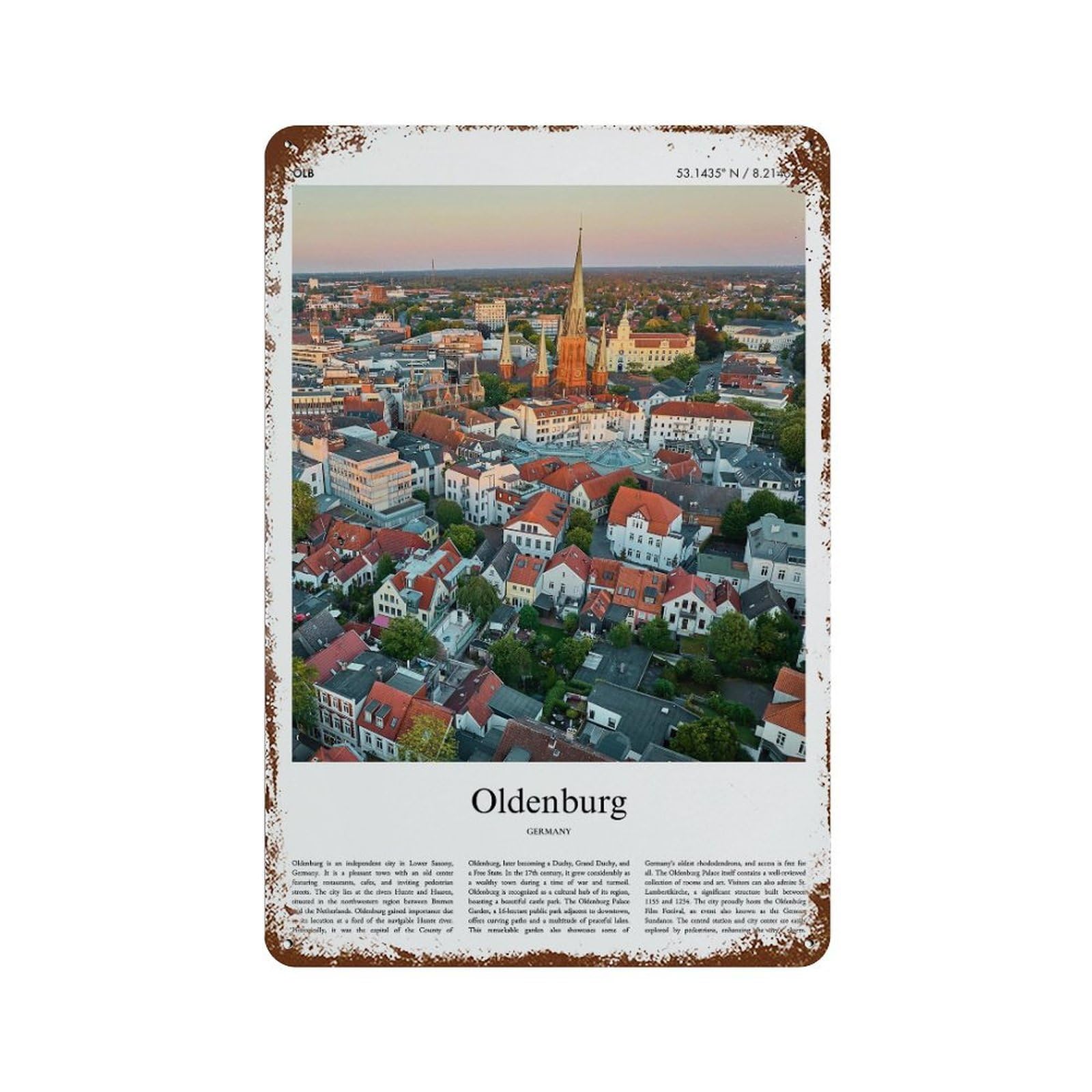xiaoxiaoshen Oldenburg Germany City Scenery Wall Decor Art Metal Tin Poster Modern Home Decor Art Home Bar Shop Decorations Vintage Sign 30x20cm
