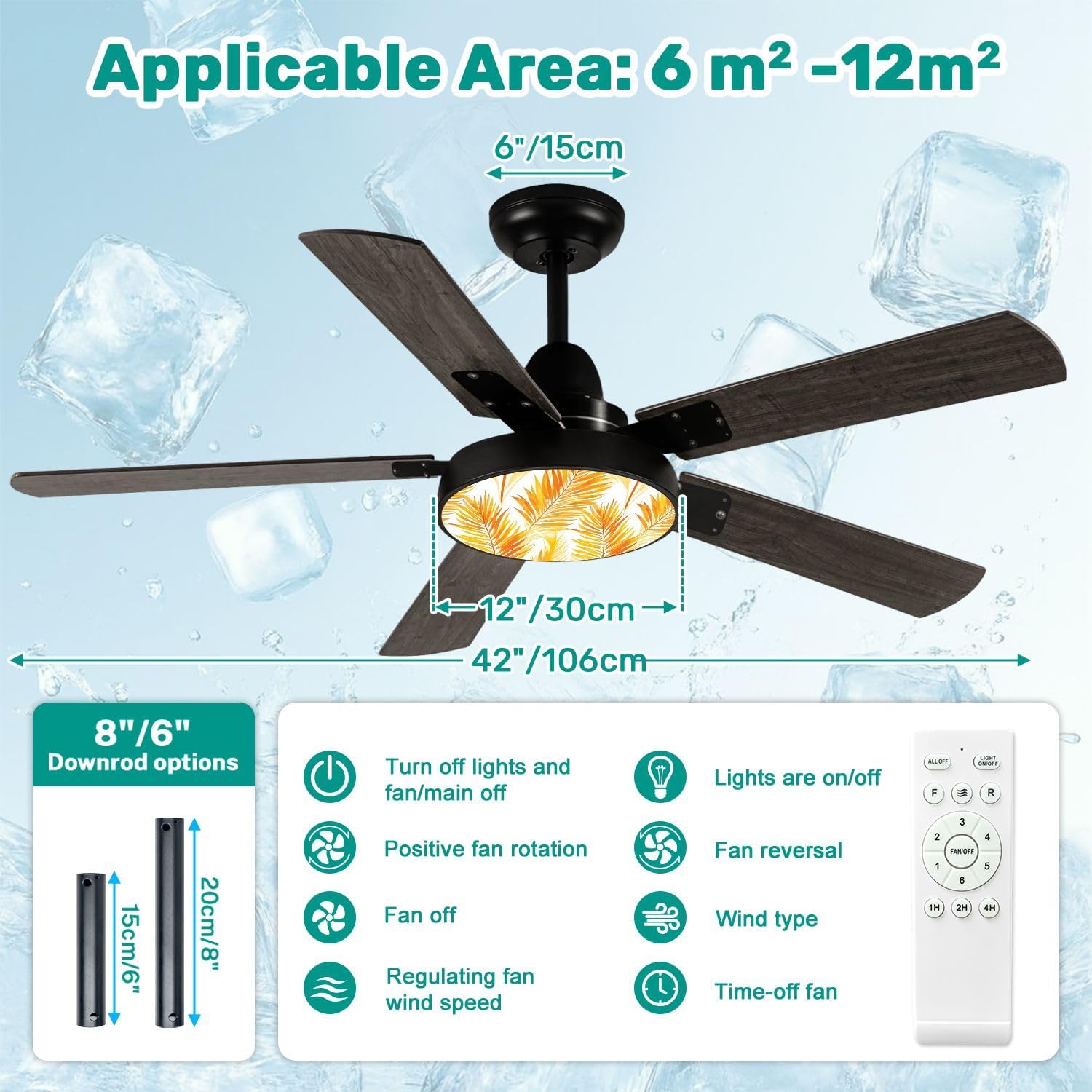 Modern Ceiling Fans with Lights Remote, colorful collage contemporary natural seamless Modern abstract 42 Inch Ceiling Fan for Bedroom Living Room Farmhouse, 6 Speed Reversible Quiet Motor