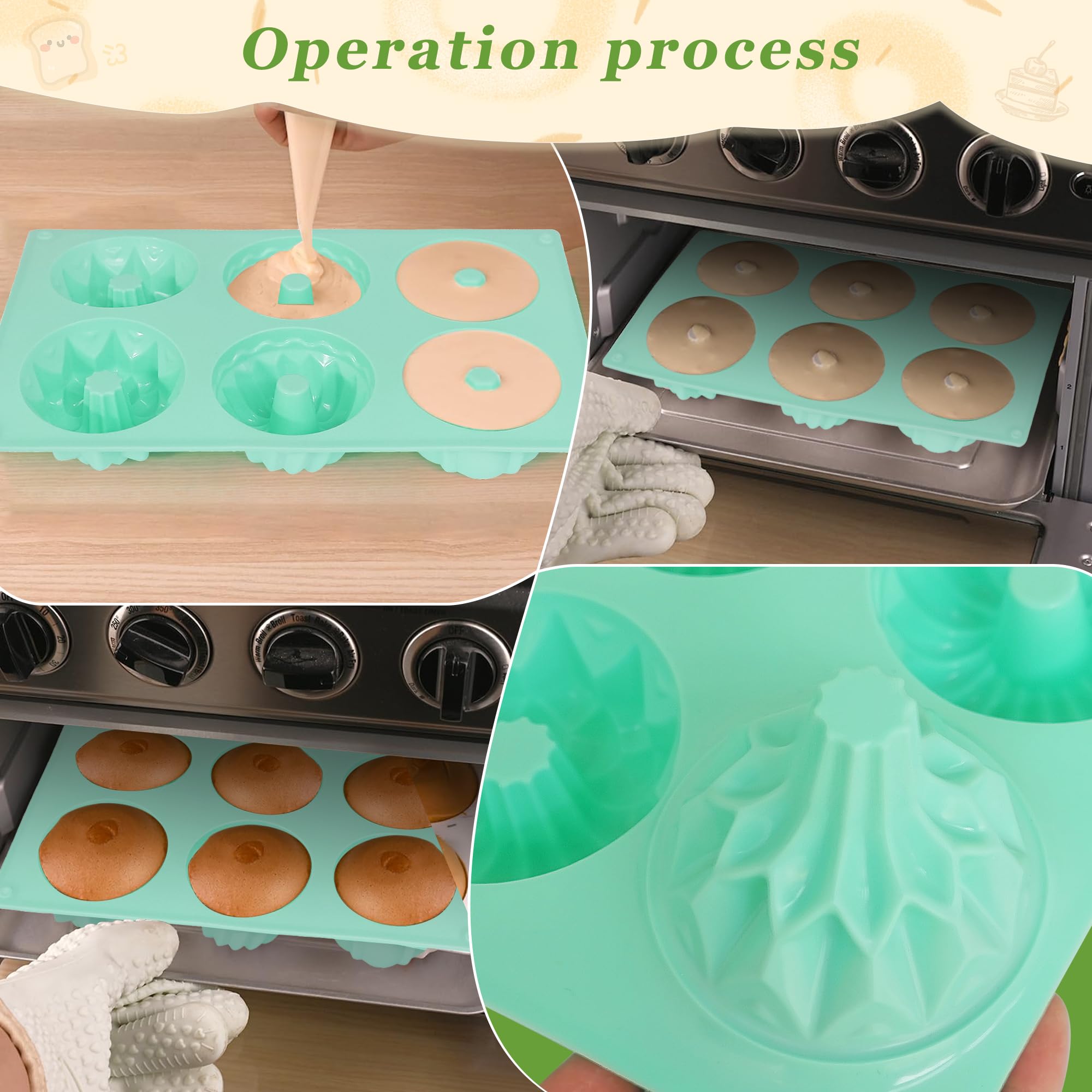 Zorazio Mini molde para tartas, 3 moldes de silicona estriados de silicona, moldes de silicona antiadherentes de 6 cavidades para hornear magdalenas, pan de maíz, brownie, gelatina