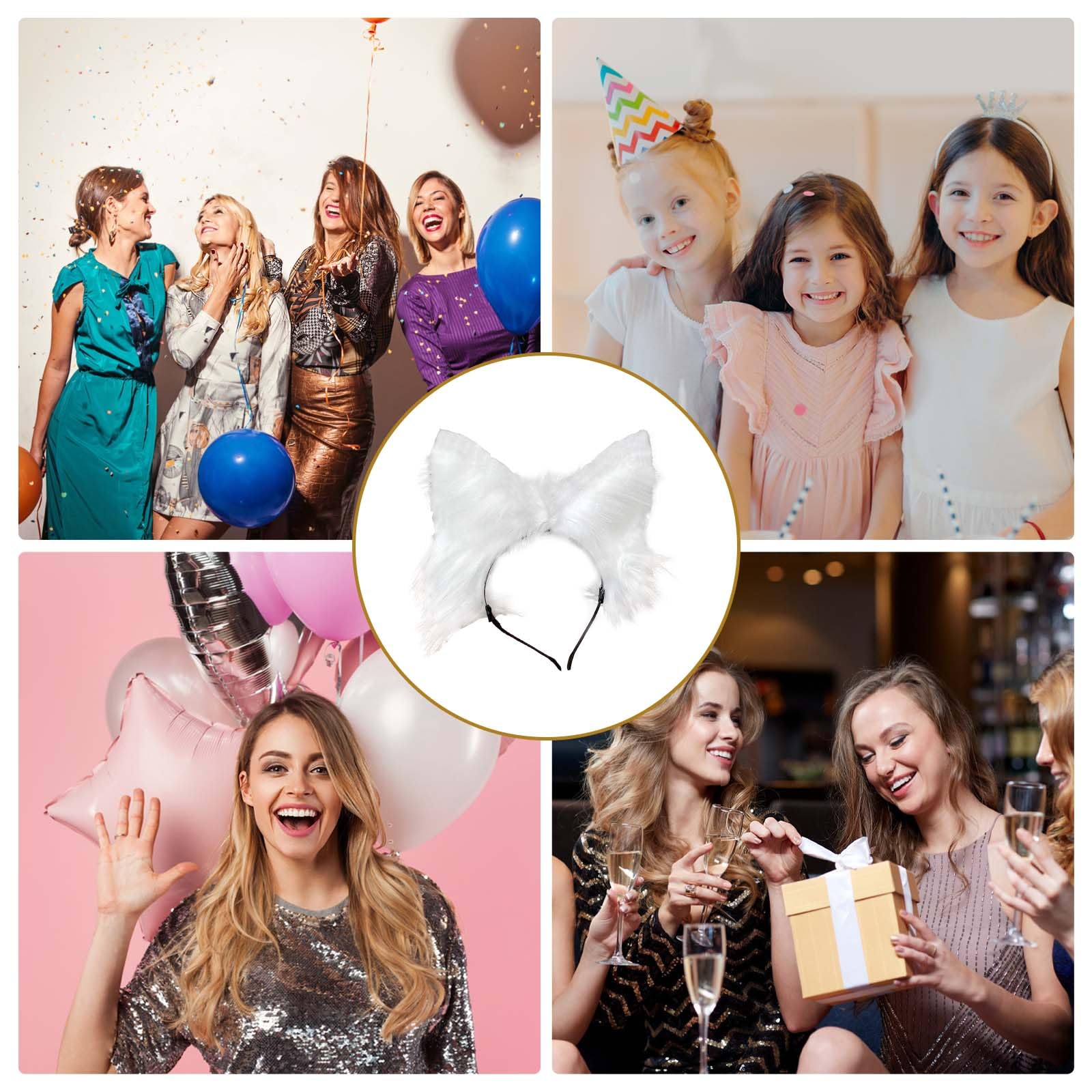 Ycfish Handmade Faux Fur Cat Ear Headband Cosplay Costume Party Cute Head Accessories for Halloween Fluffy Wolf Fox Cat Ears Headband Costume Hair Hoop (white) - Image 4