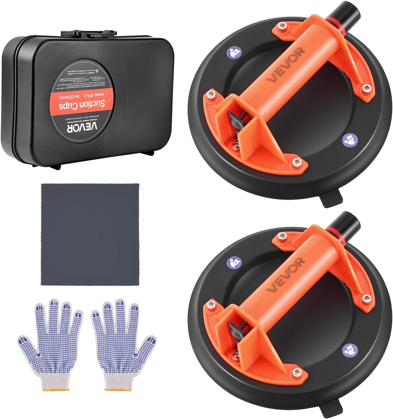 VEVOR Vacuum Suction Cup, 8-Inch Vacuum Glass Lifter with ABS Handle, 400 lbs Max Lifting Capacity Tile Suction Cup Tool with Carrying Case for Lifting Large Tile, Granite, Drywall, Windows (2-Pack)