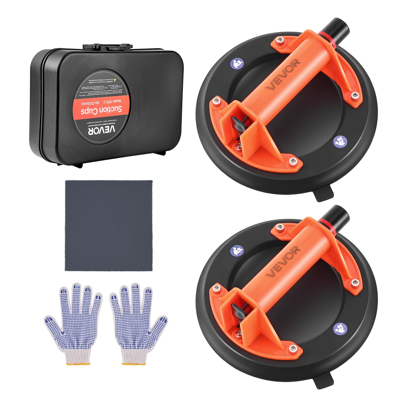 VEVOR Sollevatore a Vuoto per Vetri da 203 mm Impugnatura in ABS, Carico di 180 kg, Utensile a Ventosa per Piastrelle con Custodia per Trasporto per Sollevare Piastrelle di Grandi Dimensioni, 2pz