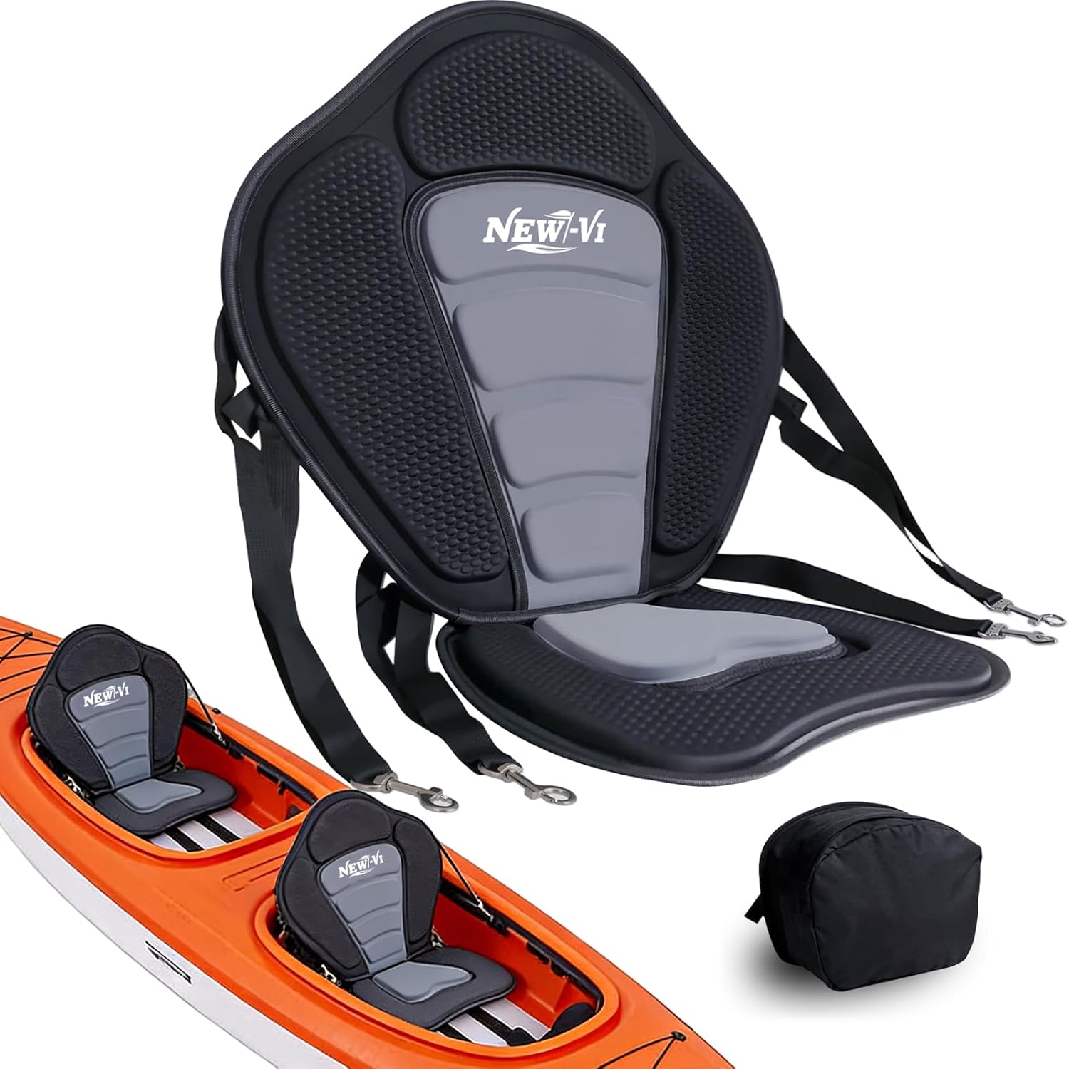 NEW-Vi Universal Deluxe Detachable Kayak Seat Paddle Board Seat Canoe Seat Kayak Seats with Back Support, 4 Adjustable Straps High Back Support, Form-Fitting for Kayaks SUP Fishing Boat Rowboat