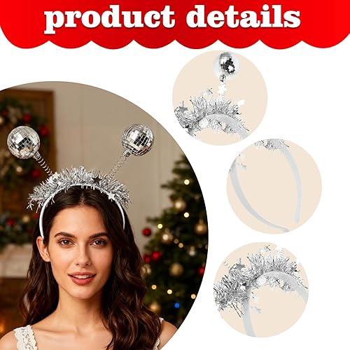 Miniatura 2 de Silver Disco Ball Headband, Disco Party Decorations Ball Headband for Women, Party Accessories Headbands for Women, 70s 80s 90s Retro Outfit Costume