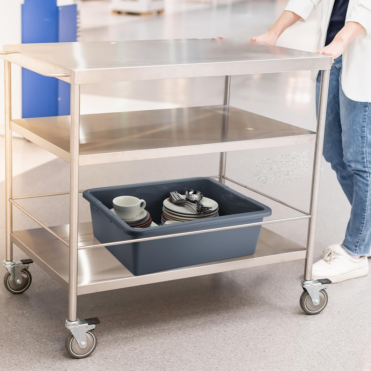 6 Pcs Commercial Bus Tubs 21.1" L x 16.9" w x 6.6" h Large Plastic Tubs Heavy Duty Wash Basin Tote Box for Restaurant Home Hotel Kitchen Organization Storage(Gray)