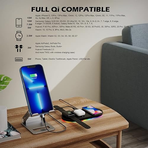 Miniatura 2 de Almohadilla de carga inalámbrica 4 en 1, estación de carga inalámbrica de 15 W sin adaptador para iPhone 14131211X8, almohadilla de carga