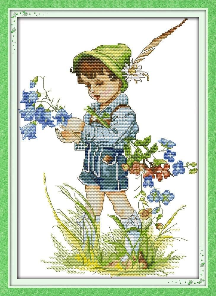 Happy Forever Cross Stitch Kits 11CT Stamped Patterns for Kids and Adults, Preprinted Embroidery kit for Beginner, Cute Little One (C703 Forest Angel, Size 17''x19'')