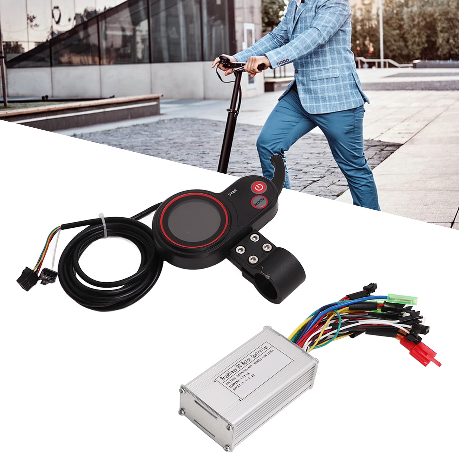 BuyWeek Kit de Contrôleur de Moteur sans Balais de Scooter Électrique pour KUGOO M4, 24V 36V 48V 250W 350W 17A Contrôleur d'onde Sinusoïdale à 3 Modes avec Panneau d'Affichage LCD Couleur V889