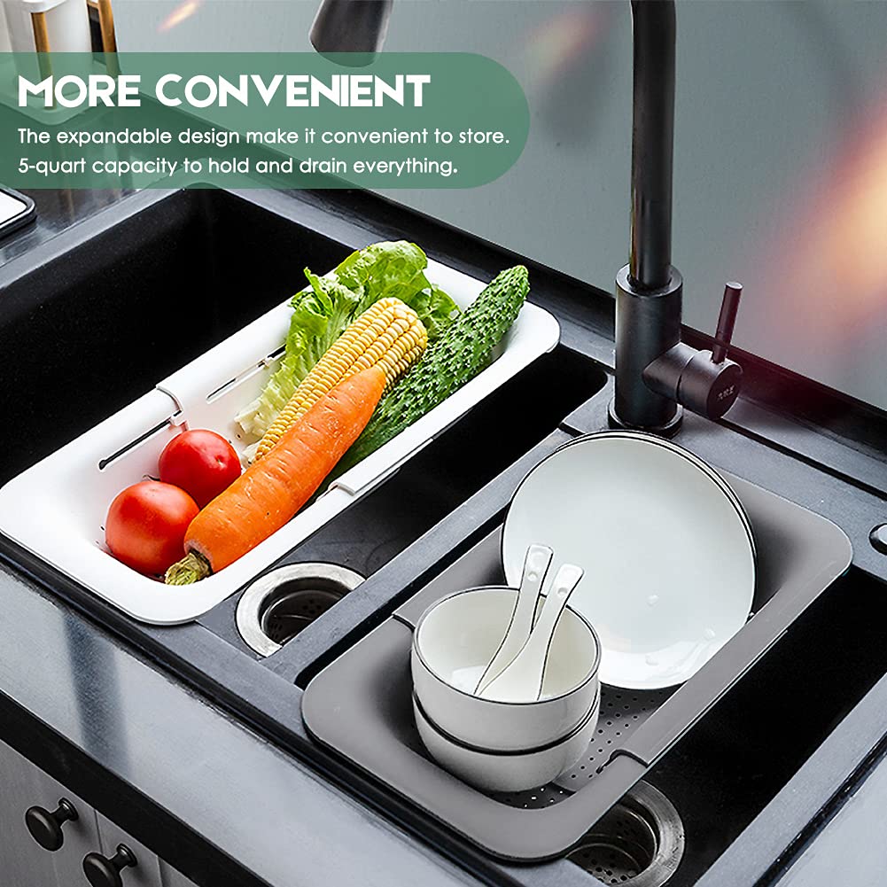 Colador plegable de cocina, colador extensible para frutas, verduras, fideos, pasta, alimentos, escurridor portátil para ahorrar espacio sobre el fregadero... (1, 7#blanco + gris)