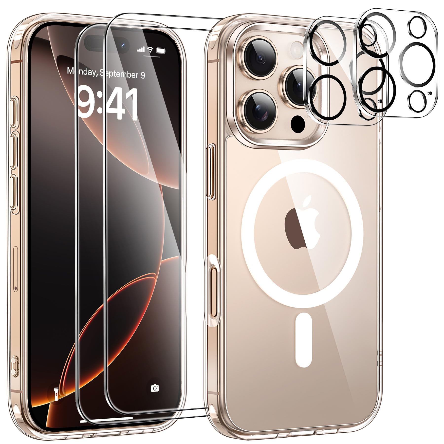 Coque Magnétique IPhone 15 YisrLery 5-en-1 Transparente - Avec 2 Protections Écran & Caméra - Compatible MagSafe